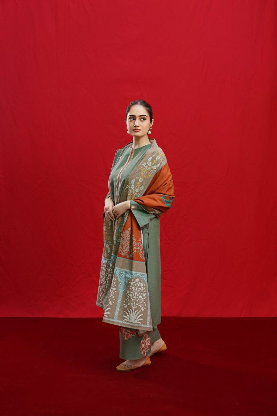 Dhanak Heavy Embroidery Winter Collection - Red - Image 2